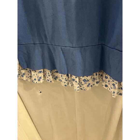 Anthropologie Blue Flutter Sleeve Layered Sweater Floral Contrast Sz 1x - Picture 5 of 10